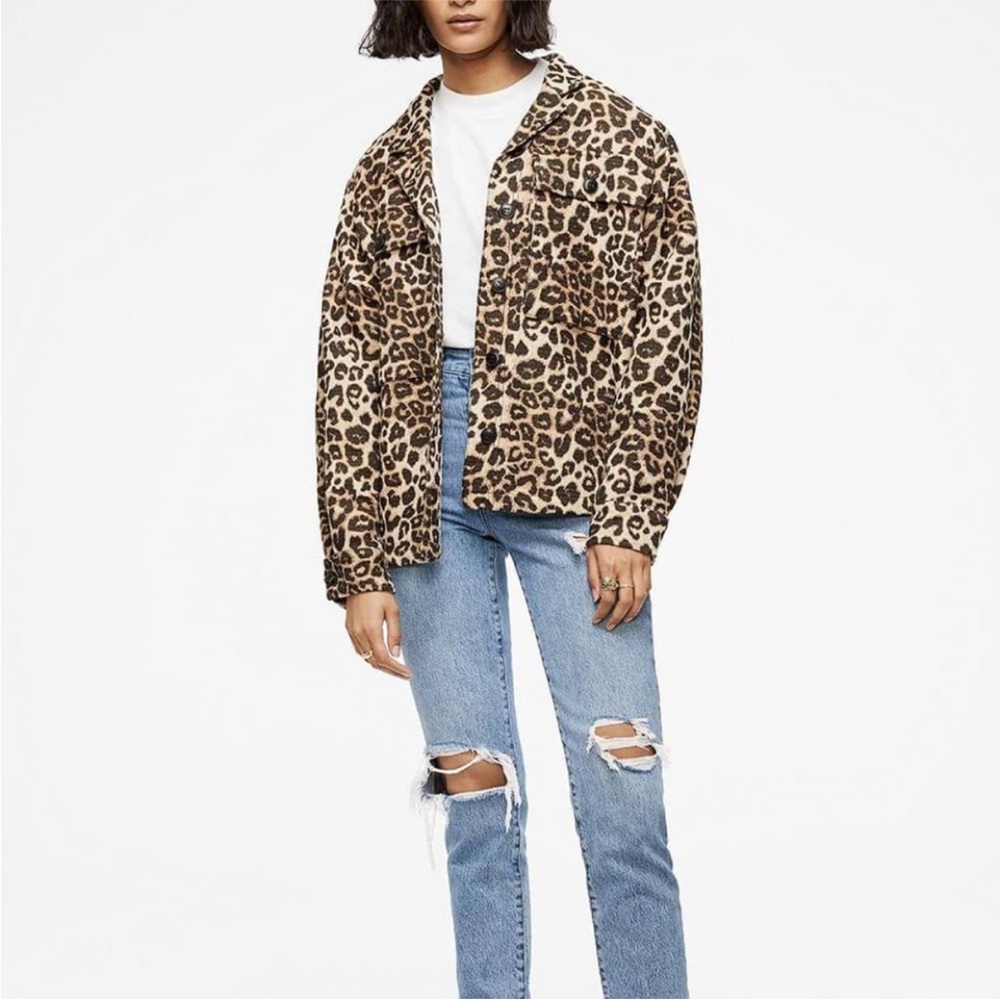 Anine Bing Flynn Leo Leopard Print Jacket XS | Flynn Utility Shirt Jacket Cotton - Picture 7 of 14